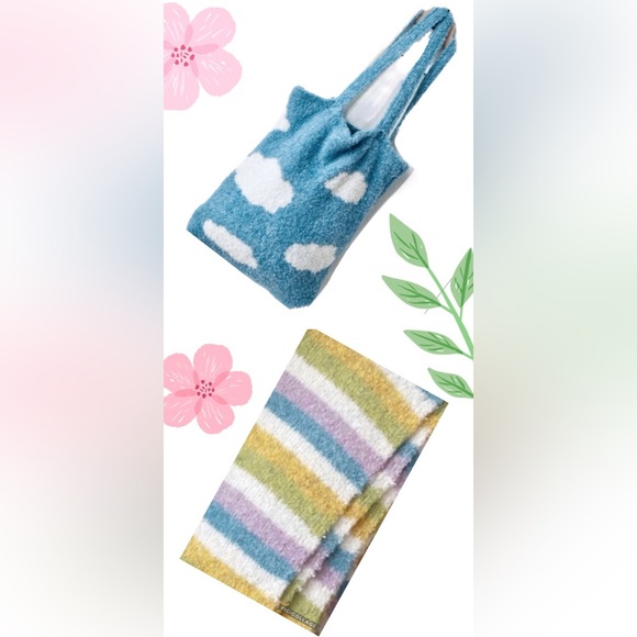 Free People NWT Beautiful Lined Tote Bag Colorful Coordinated Stripe Scarf Gift - Picture 3 of 13